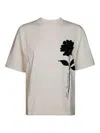 Golden Goose Oversized T-shirt With Black Rose Graphic And Metallic Stars In Neutral