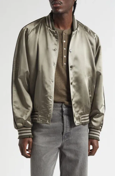 Golden Goose Gender Inclusive Journey Distressed Satin Bomber Jacket In Green