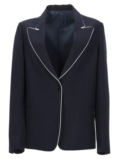 Golden Goose Tailored Navy Blazer With Contrasting White Piping In Blue