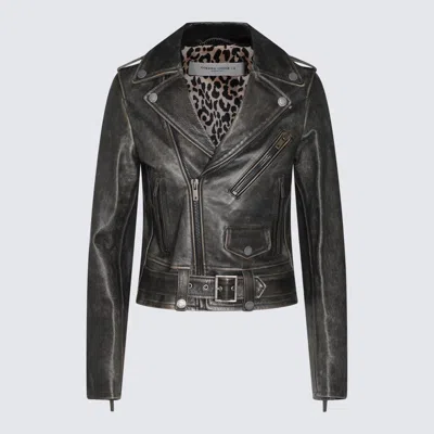 Golden Goose Deluxe Brand Cracked Effect Leather Biker Jacket In Black