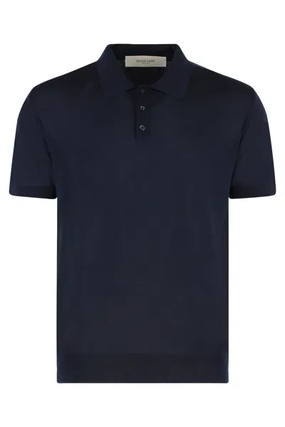 Golden Goose Giotto Knitted Virgin Wool Polo Shirt In Blue