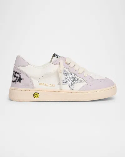 Golden Goose Kids' Girl's Ball Star Glitter Star Trainers, Baby/toddler In Whitelilacsilver
