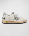 Golden Goose Girl's Ballstar Glitter Dual-grip Sneakers, Kids In White/silver