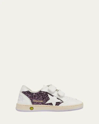 GOLDEN GOOSE GIRL'S BALLSTAR GRIP-STRAP GLITTER LEATHER SNEAKERS, BABY/TODDLER