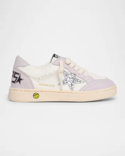 Golden Goose Kids' Girl's Ballstar Leather Glitter Sneakers, Baby/toddlers In Whitelilacsilver