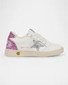 Golden Goose White Leather Ball Star Sneakers With Silver/pink Glitter In White