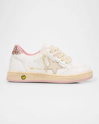 Golden Goose Girl's Exclusive Ball Star Glitter & Metallic Leather Sneakers, Toddlers/kids In Whiteplatinum