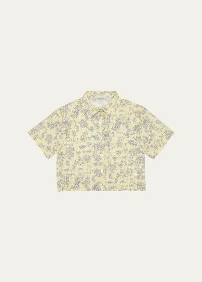 Golden Goose Kids' Girl's Floral-print Gingham Shirt In Neutral