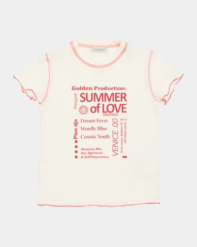 Golden Goose Kids' Girl's Journey Graphic Logo-print T-shirt In Heritage White Haute Red