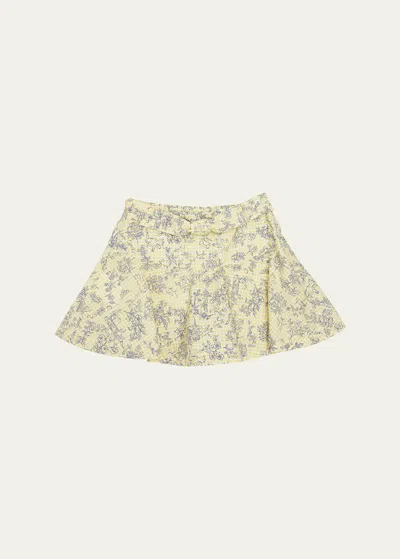 Golden Goose Kids' Girl's Journey Volant Floral Printed Gingham Skirt In Lemonade Eclipse