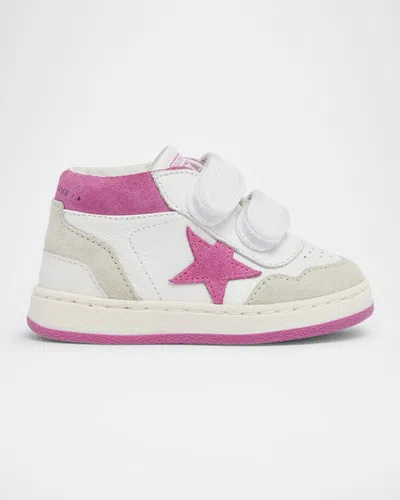 Golden Goose Kids' Girl's June Basket Mixed-leather Grip-strap Sneakers, Baby/toddler In White