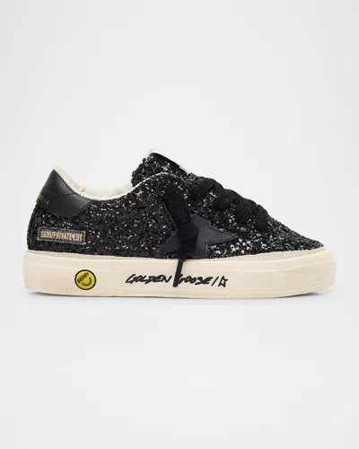 Golden Goose Girl's May Glitter Low Top Sneakers, Kids In Black