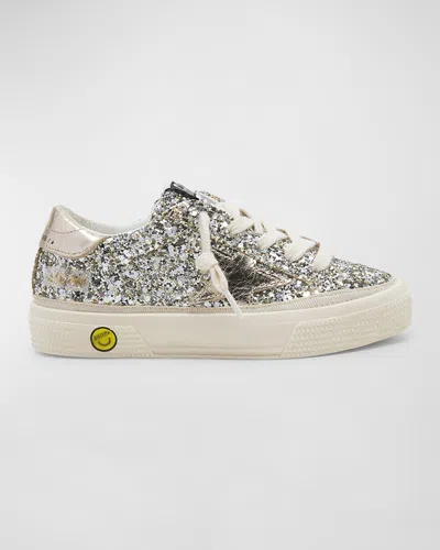 Golden Goose Girl's May Glitter Low-top Sneakers, Toddlers/kids In Silver/white/red