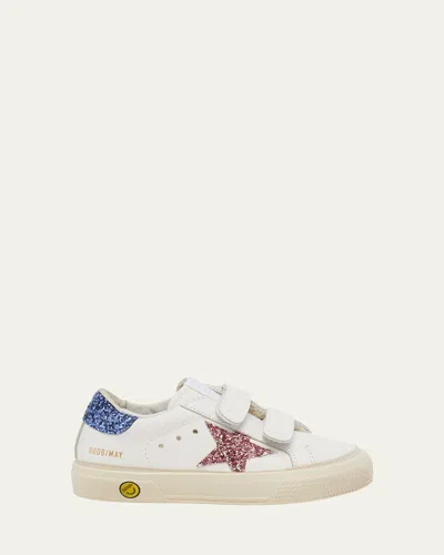 Golden Goose Kids' Girl's May Glitter Trim Low Top Sneakers, Baby/toddlers In White