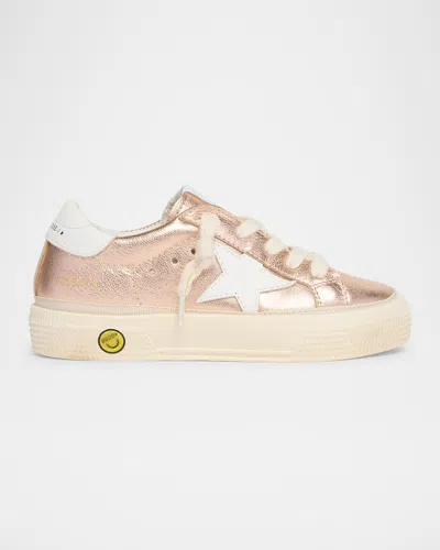 GOLDEN GOOSE GIRL'S MAY LAMINATED LEATHER LOW-TOP SNEAKERS, KIDS