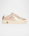 Golden Goose Girl's May Laminated Leather Low-top Sneakers, Toddler/kids In Ramewhite