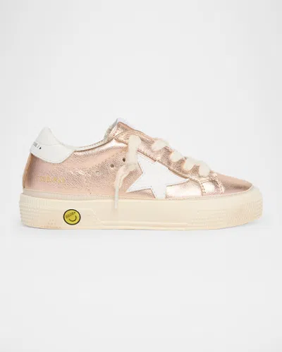 GOLDEN GOOSE GIRL'S MAY LAMINATED LEATHER LOW-TOP SNEAKERS, TODDLER/KIDS