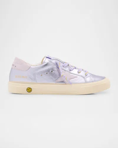 Golden Goose Girl's May Laminated Nappa Leather Sneakers, Kid In Purple