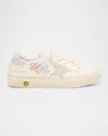 Golden Goose Girl's May Nappa Leather Painted Flowers Lace-up Sneakers, Baby/toddler In White/ice/silver