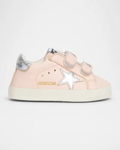 Golden Goose Kids' Girl's School Laminated Star Sneakers, Baby In Light Pinksilver