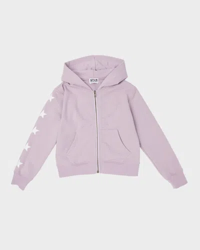 Golden Goose Kids' Girl's Star-print Hoodie In Fair Orchid/glitter/white