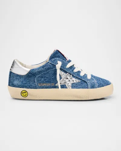 Golden Goose Kids' Girl's Superstar Denim Lace Up Sneakers In Blue