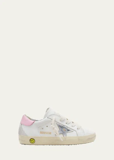 Golden Goose Girl's Superstar Leather Low-top Sneakers, Kids In White/silver