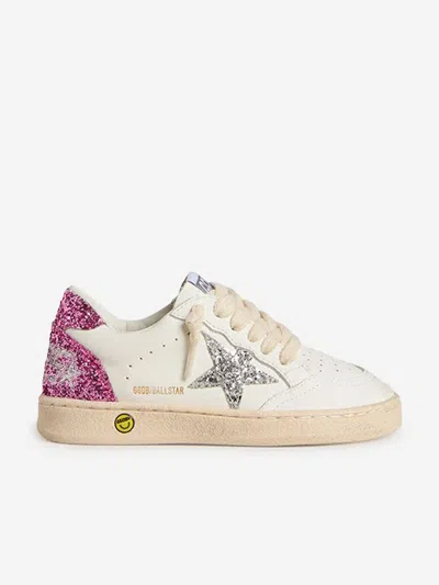 Golden Goose Kids' Girls Ballstar Leather And Glitter Star Traines In Multi