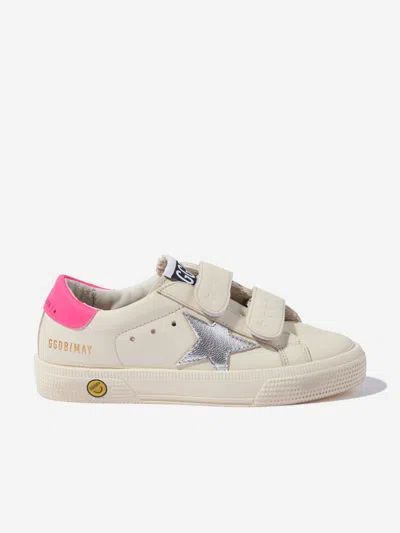 Golden Goose Kids' Girls May School Leather Trainers In Ivory