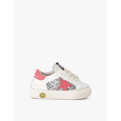 Golden Goose Silver Com Kids' May Star-embroidered Glitter Leather Low-top Trainers Eur 21 /5 Uk