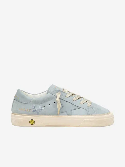 Golden Goose Kids'  Girls Suede And Leather Star Embroidered May Trainers In Blue