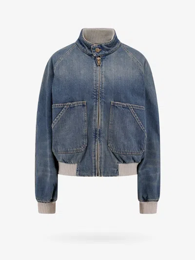 GOLDEN GOOSE IANIRA DENIM JACKET WITH KNITTED RIBBED PROFILES