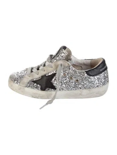 Pre-owned Golden Goose Babies' Glitter Accent Low Top Sneakers In Metallic/silver