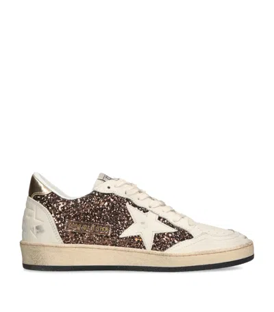 Golden Goose Glitter Ball Star Sneakers In White/brown/gold