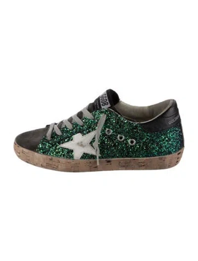 Pre-owned Golden Goose Glitter Colorblock Pattern Sneakers In Green