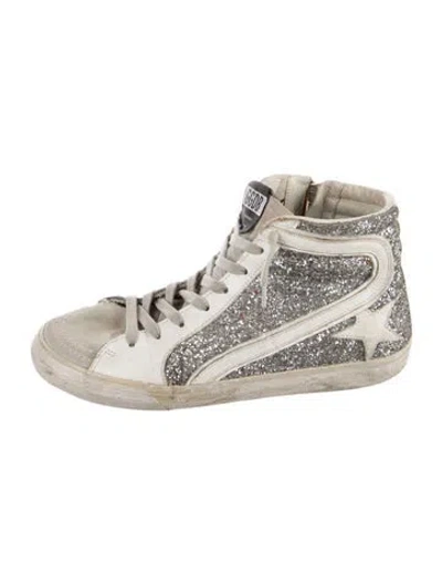 Pre-owned Golden Goose Glitter Colorblock Pattern Sneakers In White