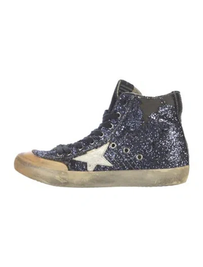 Pre-owned Golden Goose Glitter Colorblock Pattern Wedge Sneakers In Blue
