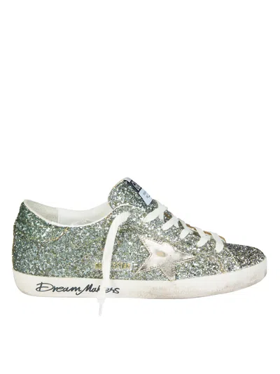 Golden Goose Glitter Covered Silver Heel Super-star Sneakers In Animal Print