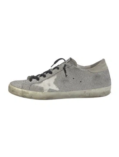 Pre-owned Golden Goose Glitter Distressed Accents Sneakers In Silver