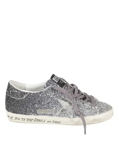 Golden Goose Glitter-finish Sneakers With Star Design And Vintage Sole In Silver