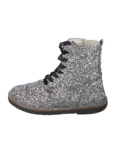 Pre-owned Golden Goose Glitter Glitter Accents Combat Boots In Silver