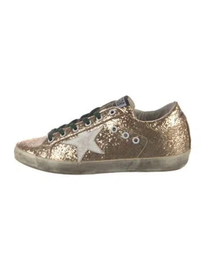 Pre-owned Golden Goose Glitter Graphic Print Sneakers In Gold/metallic