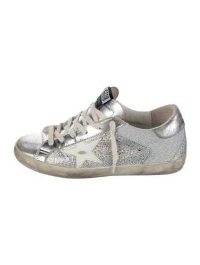 Pre-owned Golden Goose Glitter Graphic Print Sneakers In Metallic/silver