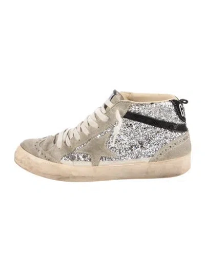 Pre-owned Golden Goose Glitter Graphic Print Sneakers In Silver