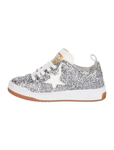 Pre-owned Golden Goose Glitter Leather Trim Embellishment Sneakers In Silver