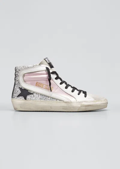 Golden Goose Glitter Mid-top Sneakers In Pink/silver
