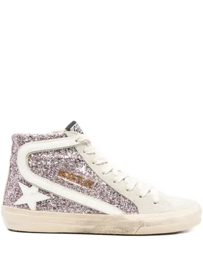 Golden Goose Glitter-panel High-top Sneakers In Pink