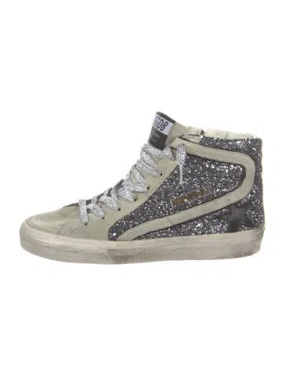Pre-owned Golden Goose Glitter Printed Wedge Sneakers In Multi