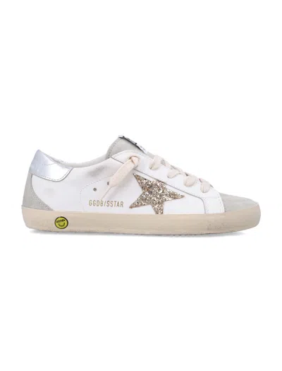 Golden Goose Glitter Star Leather Sneakers In White
