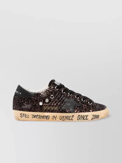 Golden Goose Glitter Star Patch Sneakers With Eyelet Accents In Black